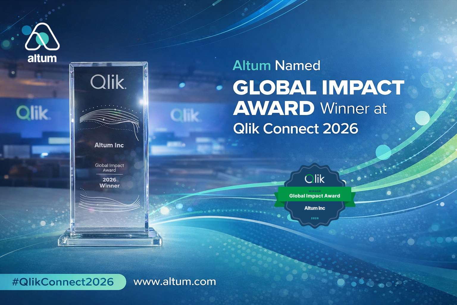Altum Global Impact Award trophy from Qlik Connect 2026